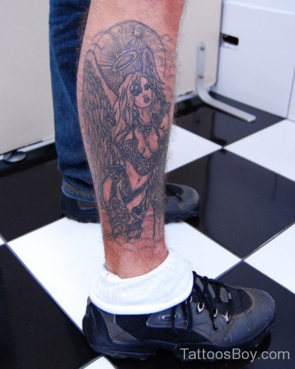 Guardian Angel Tattoo On Leg 4-TB12123