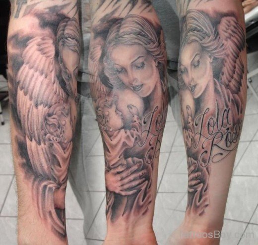 Guardian Angel Tattoo On Leg-TB12124