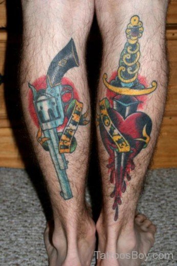 Gun And Dagger Tattoo On Leg-TB12061