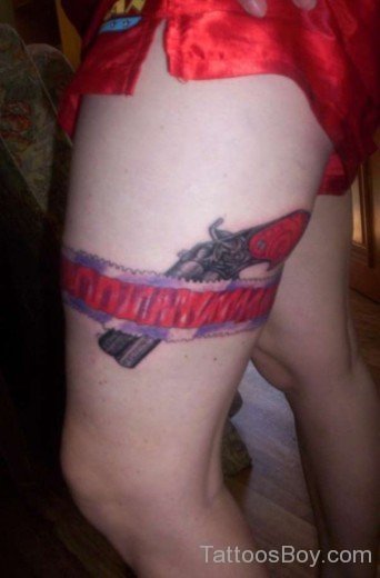 Gun Tattoo Design On Thigh-TB12221