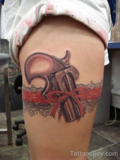 Gun Tattoo On Thigh-TB12222