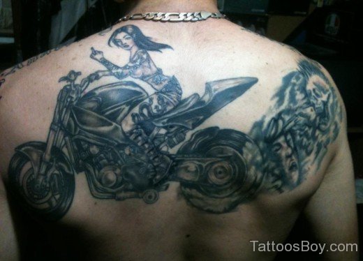 Harley Davidson Motorbike Tattoo On Back-TB1224