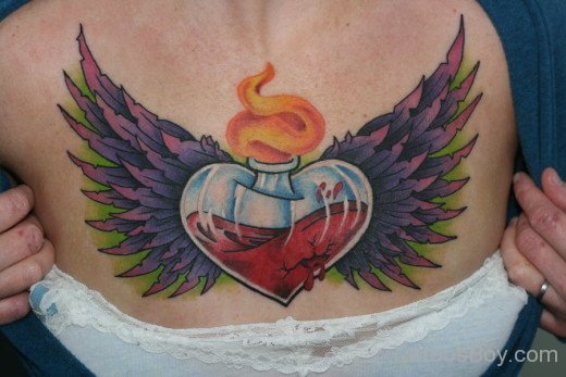 Heart And Wings Tattoo On Chest-TB12090