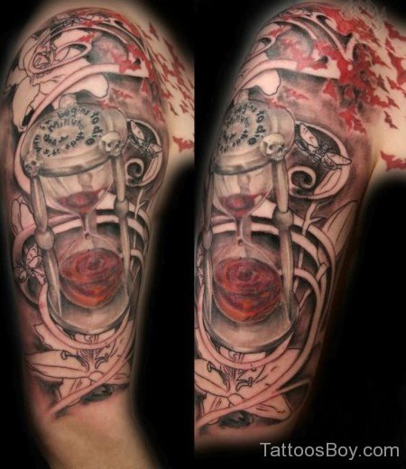 Hourglass Clock Tattoo On Half Sleeve-Tb12114