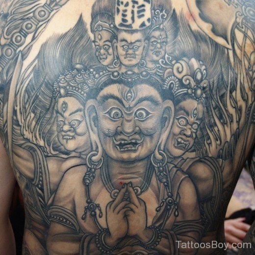 Japanese Buddhist Tattoo On Back-TB1099