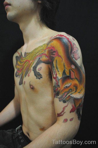 Japanese Style Fox Tattoo On Half Sleeve-TB12118