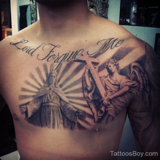 Jesus And Angel Tattoo On Chest-TB12138