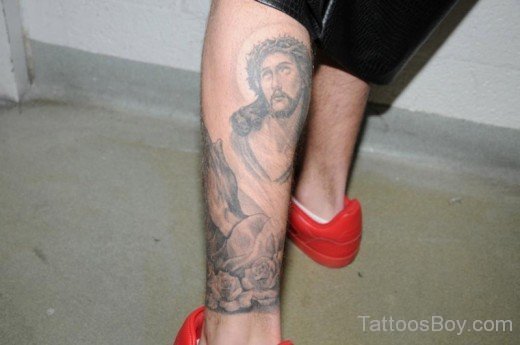 Jesus Tattoo On Leg