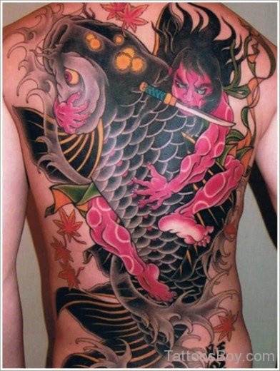 Koi Fish Tattoo On Back-TB12239