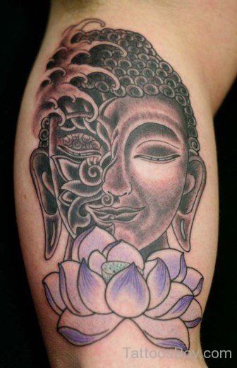 Lotus And  Buddha Tattoo On Bicep-TB1105