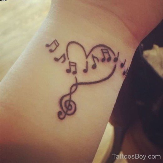 Love Heart And Music Notes Tattoos On Wrist-TB12245