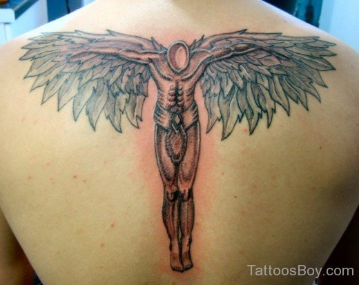 Male Angel Open Wings Tattoo On Back-TB12141