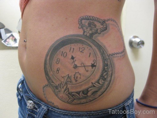 Mind Blowing Clock Tattoo On Stomach-TB12095