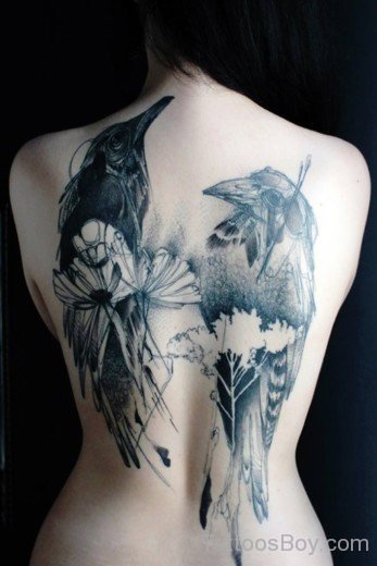 Nice Crow Tattoo On Back-TB1114