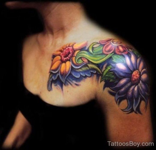 Daisy Flower Tattoo on Shoulder-TB1083