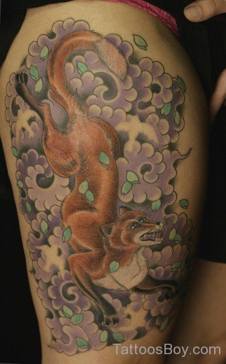 Nice Fox Tattoo On Thigh-TB12120