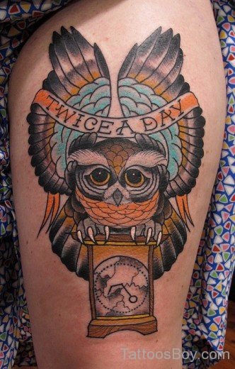 Owl With Broken Clock Tattoo-TB12108