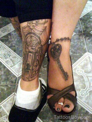 Old Clock And Key Tattoo On Ankle-TB12098