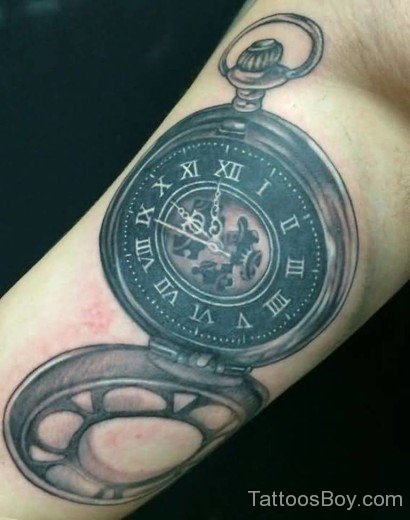 Old Clock Tattoo  On Bicep-Tb12121