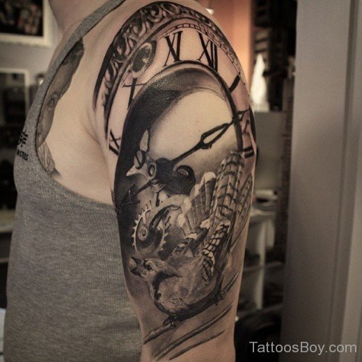 Old Clock Tattoo On Half Sleeve-Tb12122