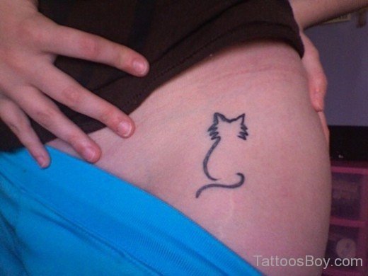Outline Cat Tattoo On Waist-TB12109