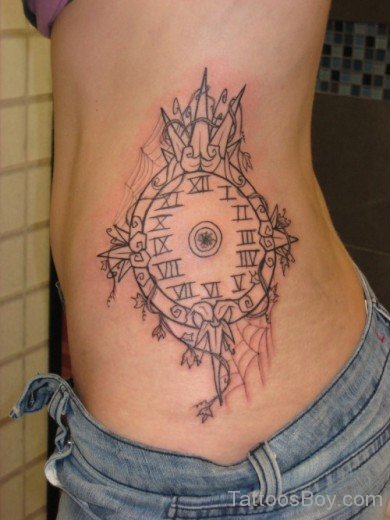 Outline Clock Tattoo on Rib-TB12101