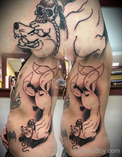 Outline Fox Tattoo On Rib-TB171