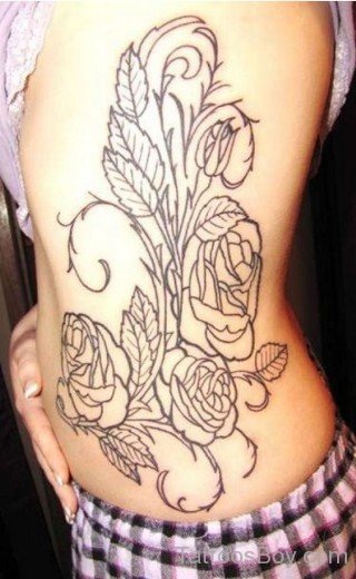 Outline Rose Tattoo On Rib-TB12256