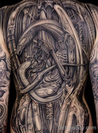 Outstanding Biomechanical Tattoo On Back-Tb1277