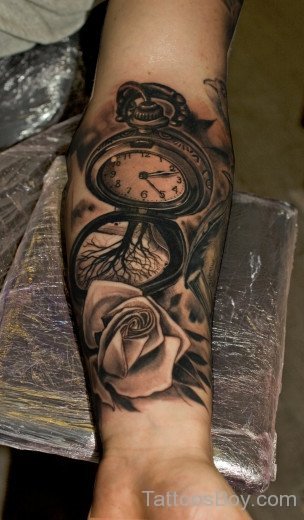 Owl And Clock Tattoo On Wrist-TB12104