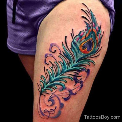 Peacock Feather Tattoo On Thigh-Tb12087