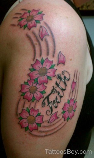 Pink Flower Tattoo On Shoulder-TB12083