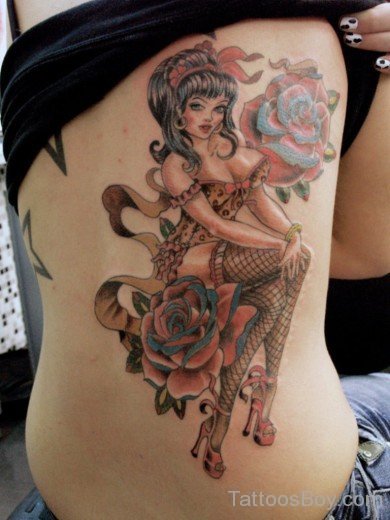 Pinup Girl Tattoo On Rib-TB12086