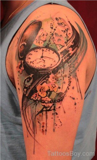 Pocket Watch Tattoo On Shoulder-Tb12127