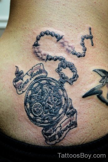 Pocket Watch Tattoo On Waist-TB12118