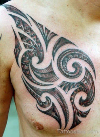 Polynesian Tribal Tattoo Design On Chest-TB12264