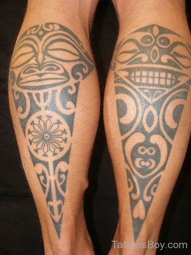 Polynesian Tribal Tattoo On Leg-TB12266