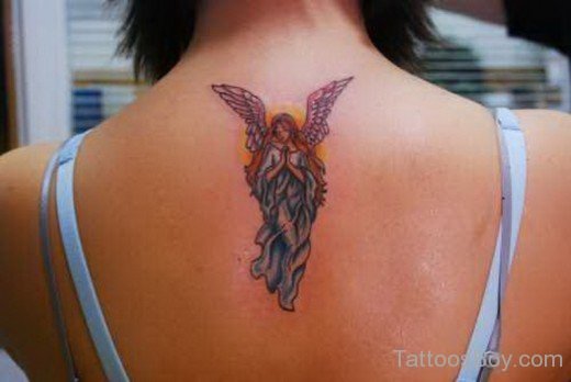 Praying Angel Tattoo On Back-TB12149