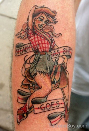 Pretty Cowboy Girl Tattoo On Arm-TB12269
