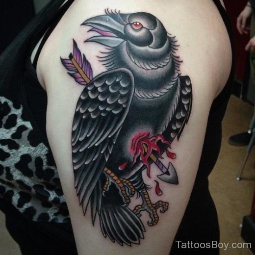 Pretty Crow Tattoo On Shoulder-TB1119