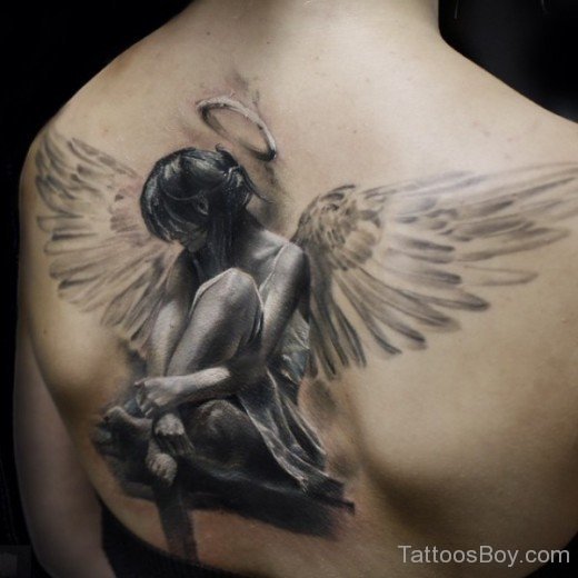 Realistic Angel Tattoo On Back-TB12156