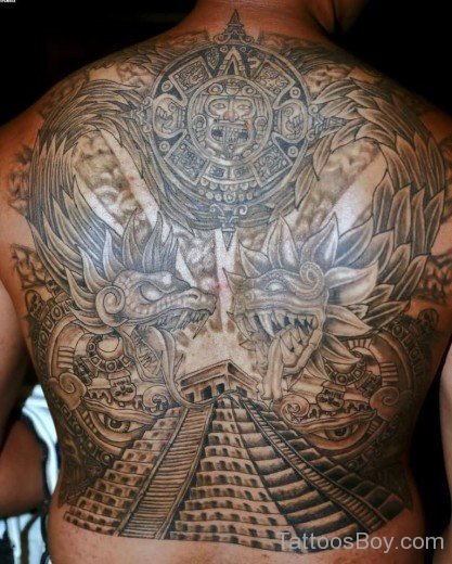 Realistic Aztec Tattoo Design oN bACK-TB1216