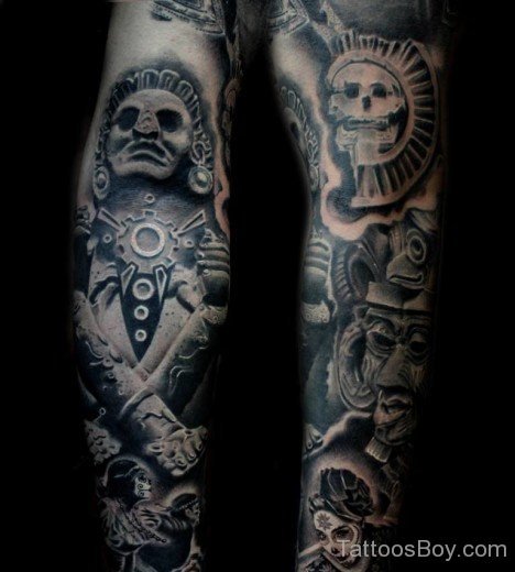 Realistic Aztec Tattoo Design oN fULL sLEEV-TB1217