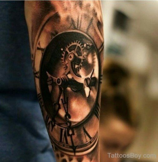 Realistic Clock Tattoo Design On Arm-Tb12131