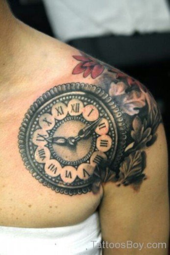 Realistic Cracked Clock Tattoo On Shoulder-TB12122