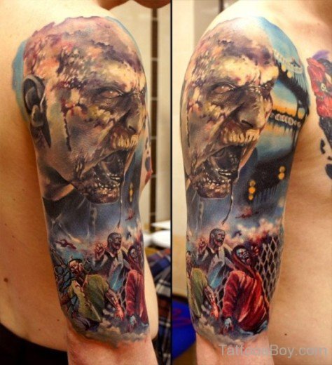 Realistic Zombie Tattoo On Half Sleeve-TB1043