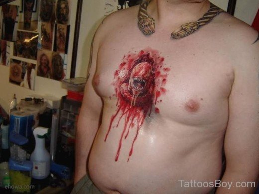 Red  Alien Tattoo On Chest-TB150