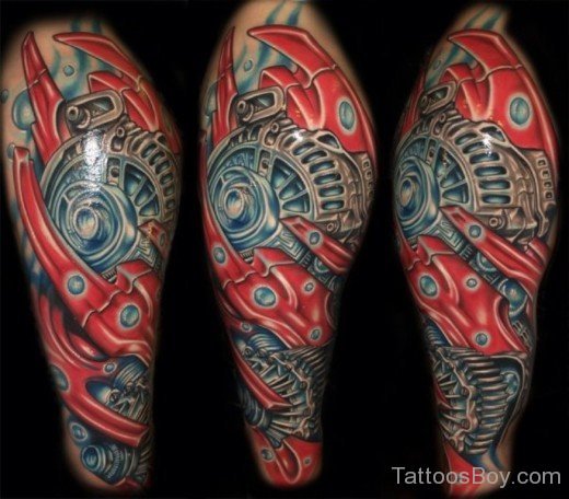 Red Biomechanical Tattoo On Shoulder4-Tb1278