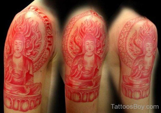 Red Buddhist Tattoo On Half Sleeve-TB1115