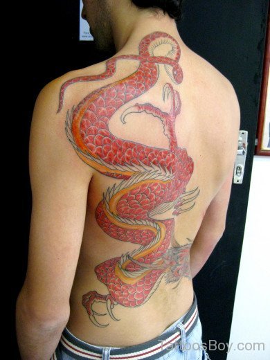 Red Dragon Tattoo Design On Back-TB12271